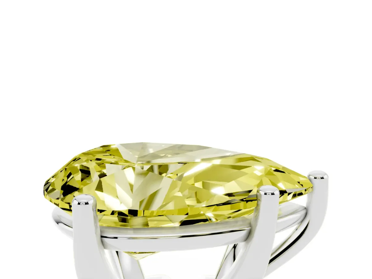 Fancy Yellow Pear Cut Cut Diamond Solitaire Engagement Ring with Tapered Plain Band and Four-Prong Setting Silver
