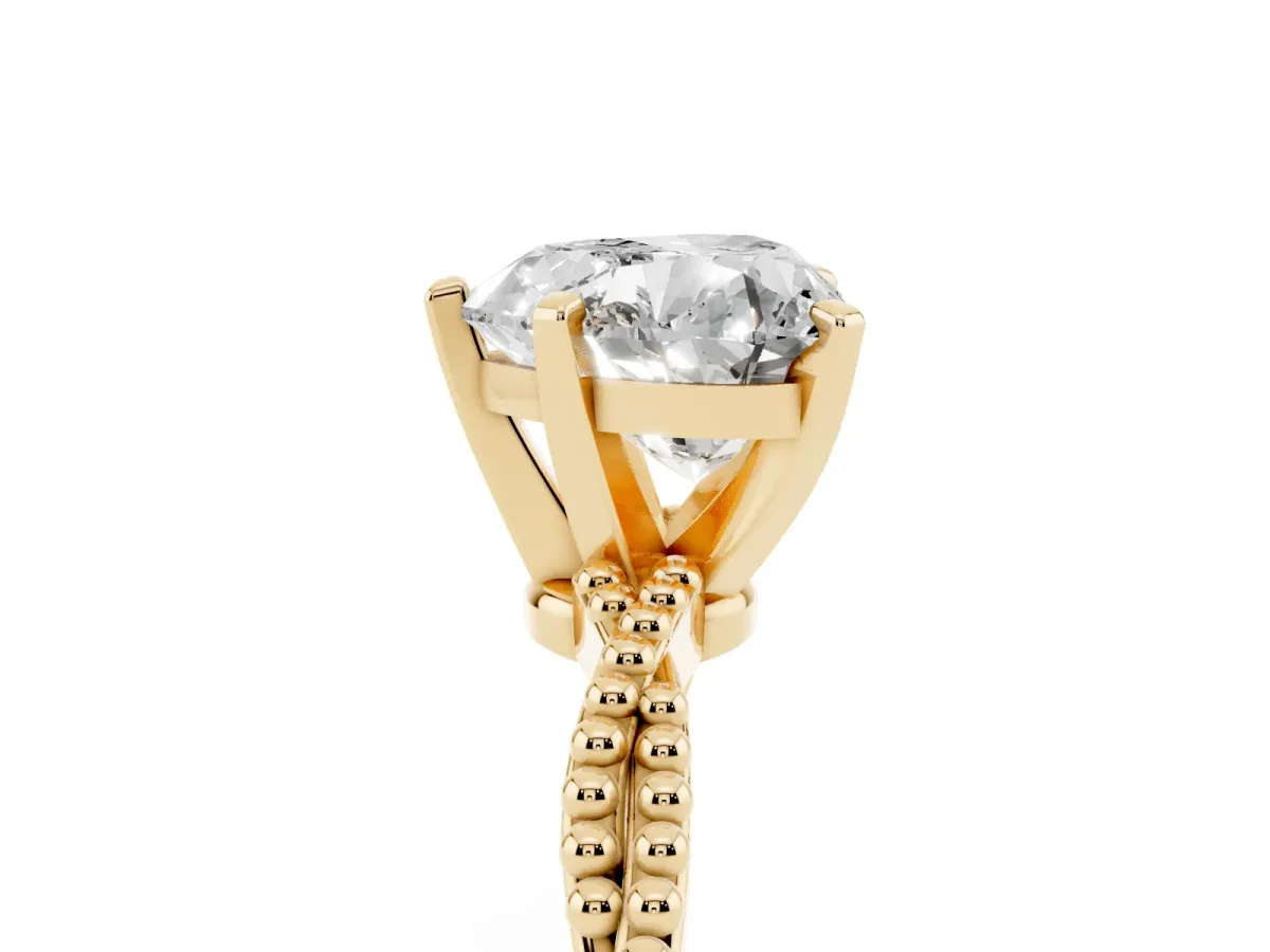 Heart Cut Solitaire Twisted Band with Bead Prong Setting Yellow gold