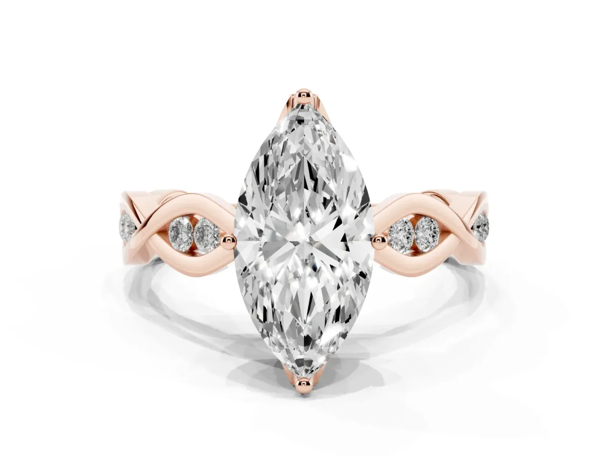 Marquise Cut Solitaire Twist Band with Leaf Prong Setting Rose gold