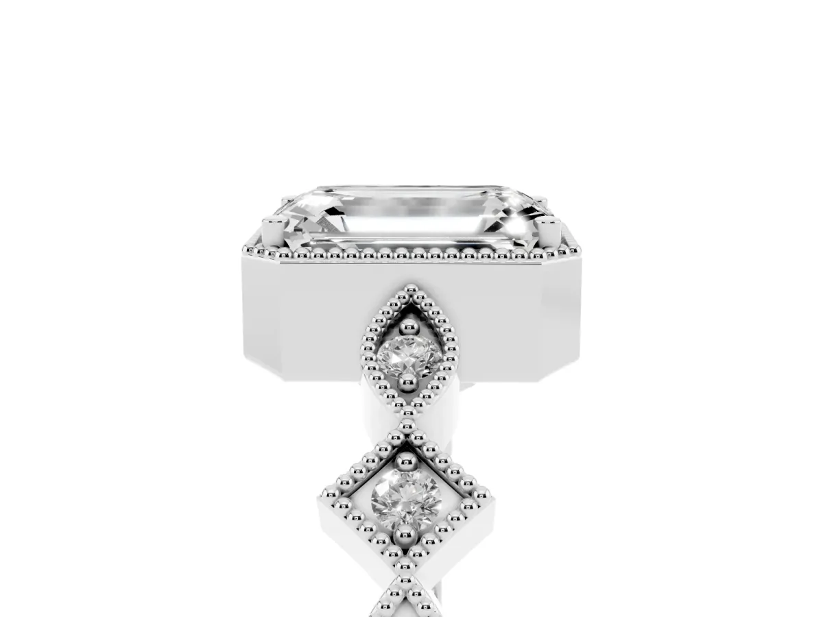 Emerald Cut Milgrain Marquise Diamond Twist Band Ring Platinum