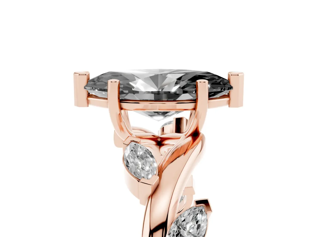 Fancy Black Marquise Cut Solitaire Twisted Band Marquise Accent Prong Setting Ring Rose gold