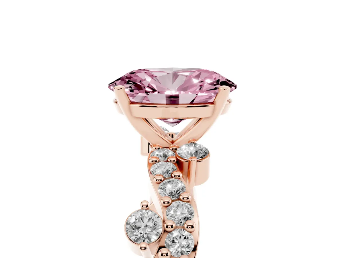 Fancy Pink Oval Cut Cut Solitaire Diamond Twisted Band with Pave Setting Rose gold