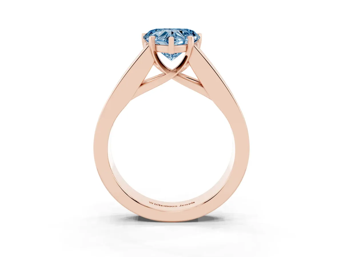 Fancy Blue Heart Cut Cut Channel Set Solitaire Ring with Four-Prong Setting Rose gold