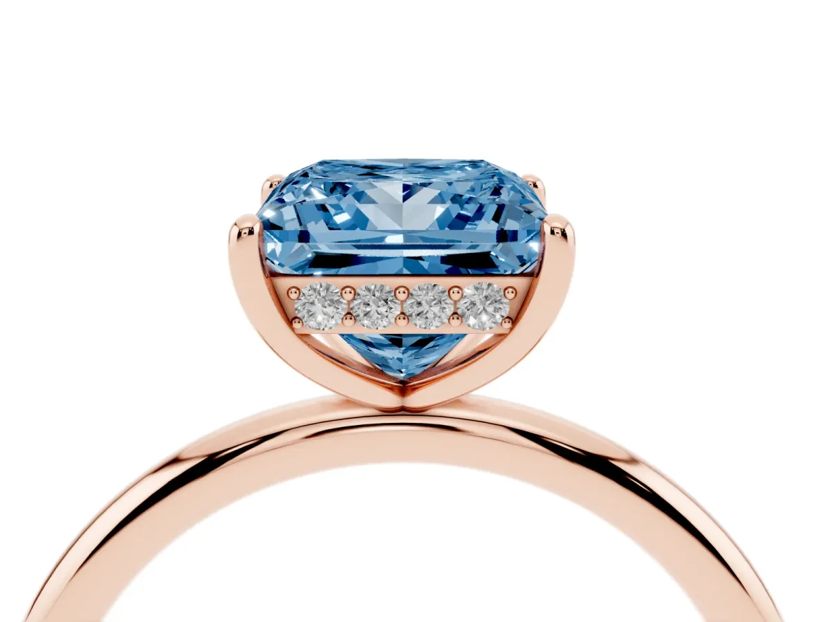 Fancy Blue Princess Cut Solitaire Diamond Ring with a Classic Band and Four-Prong Setting Rose gold