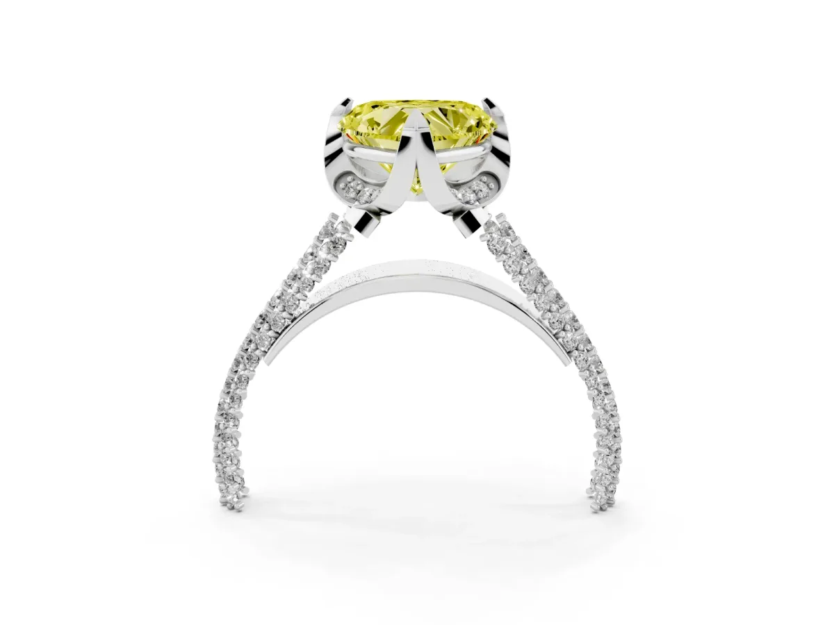 Fancy Yellow Heart Cut Solitaire Pave Split Shank Ring with Four-Prong Setting Silver