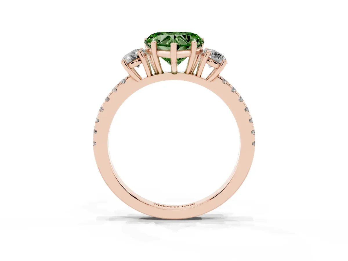 Fancy Green Three-Stone Heart Cut Cut Diamond Pavé Band with Prong Setting Rose gold