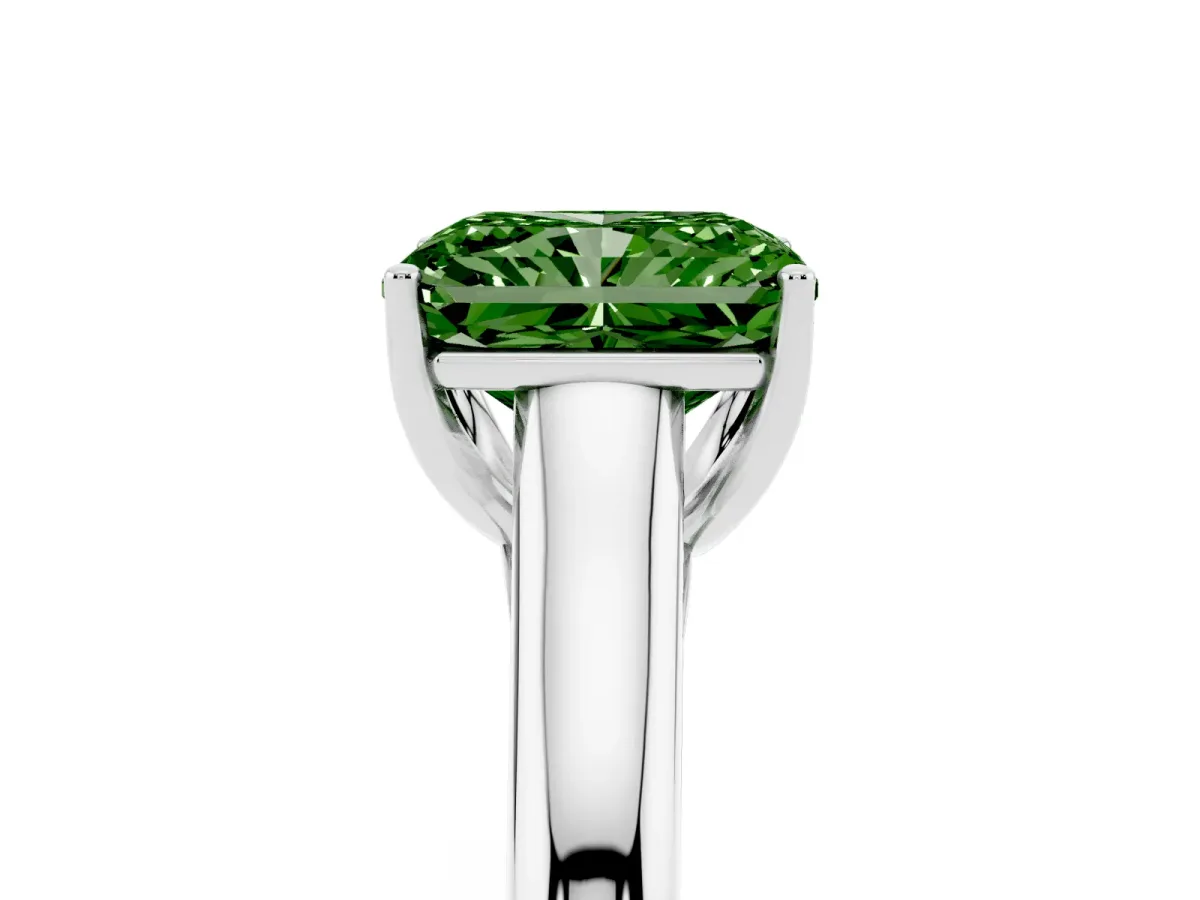 Fancy Green Radiant Cut Solitaire Engagement Ring with Tapered Band and Four-Prong Setting Platinum