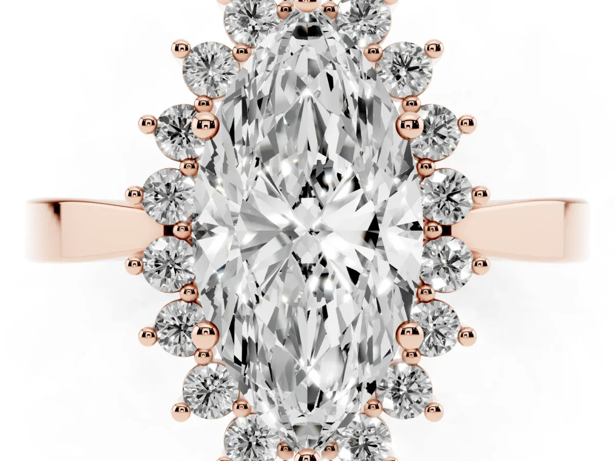 Marquise Cut Cut Diamond Halo Ring with Round Brilliant Halo and Solitaire Band Rose gold