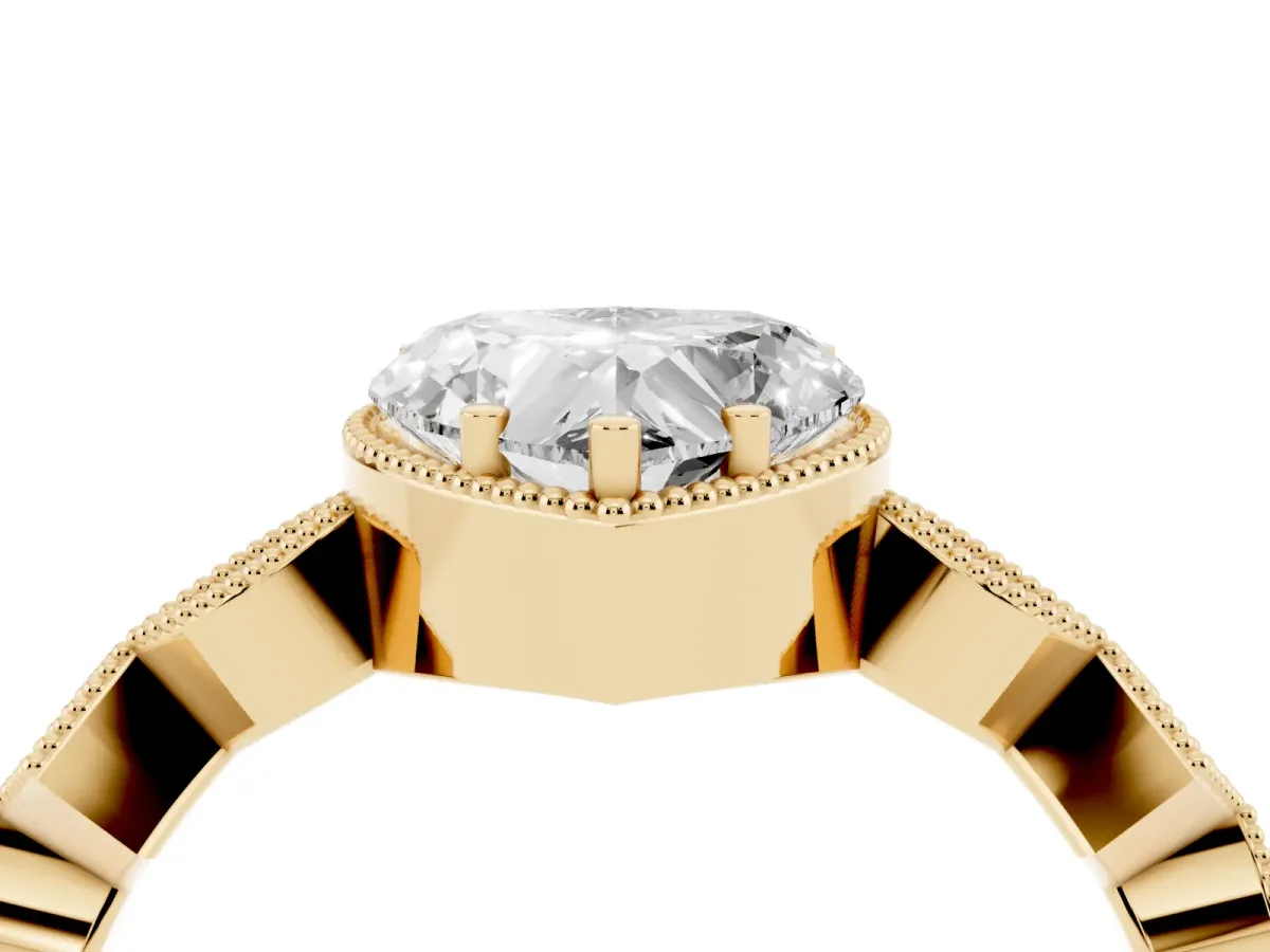 Heart Cut Milgrain Marquise Diamond Twist Band Ring Yellow gold