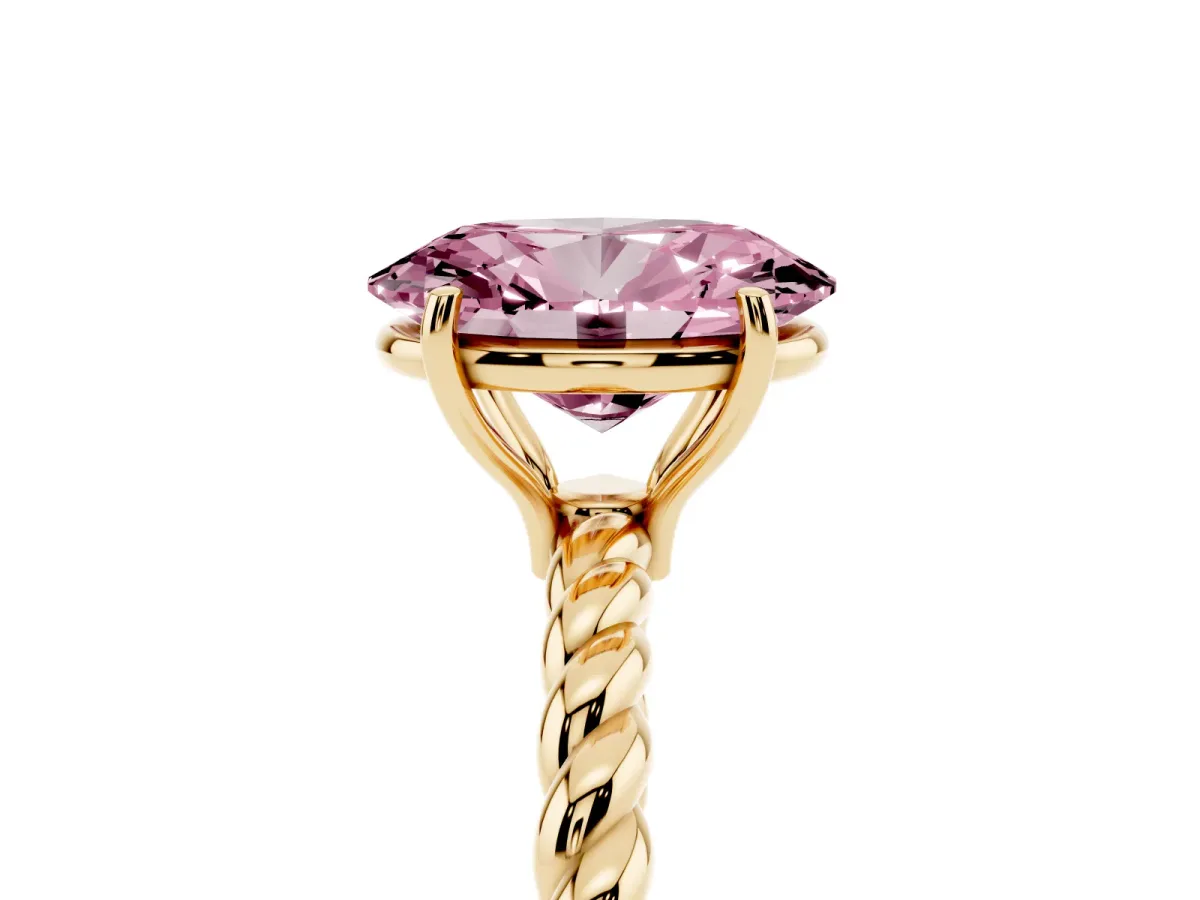 Fancy Pink Oval Cut Solitaire Twisted Band 4-Prong Ring Yellow gold