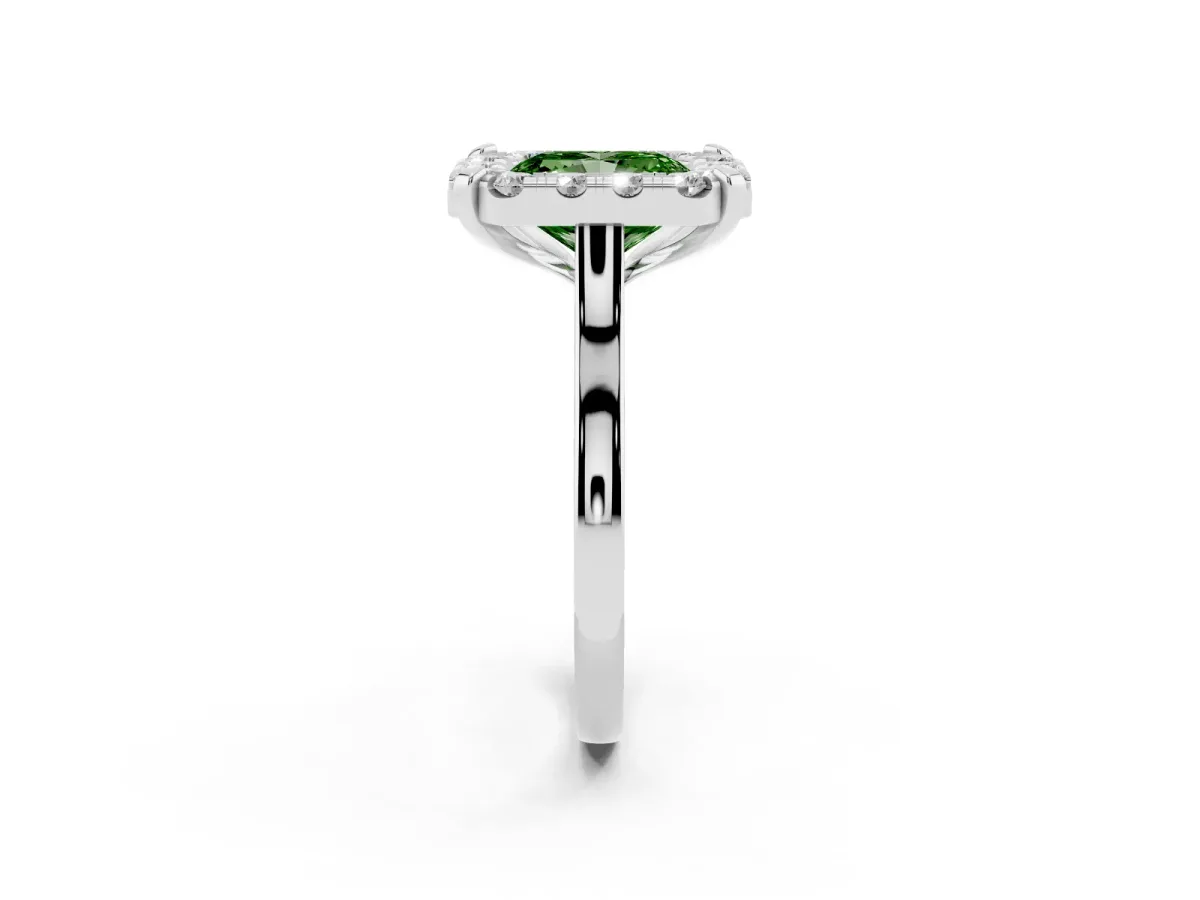 Fancy Green Radiant Cut Diamond Cluster Halo Solitaire with Four-Prong Setting Silver