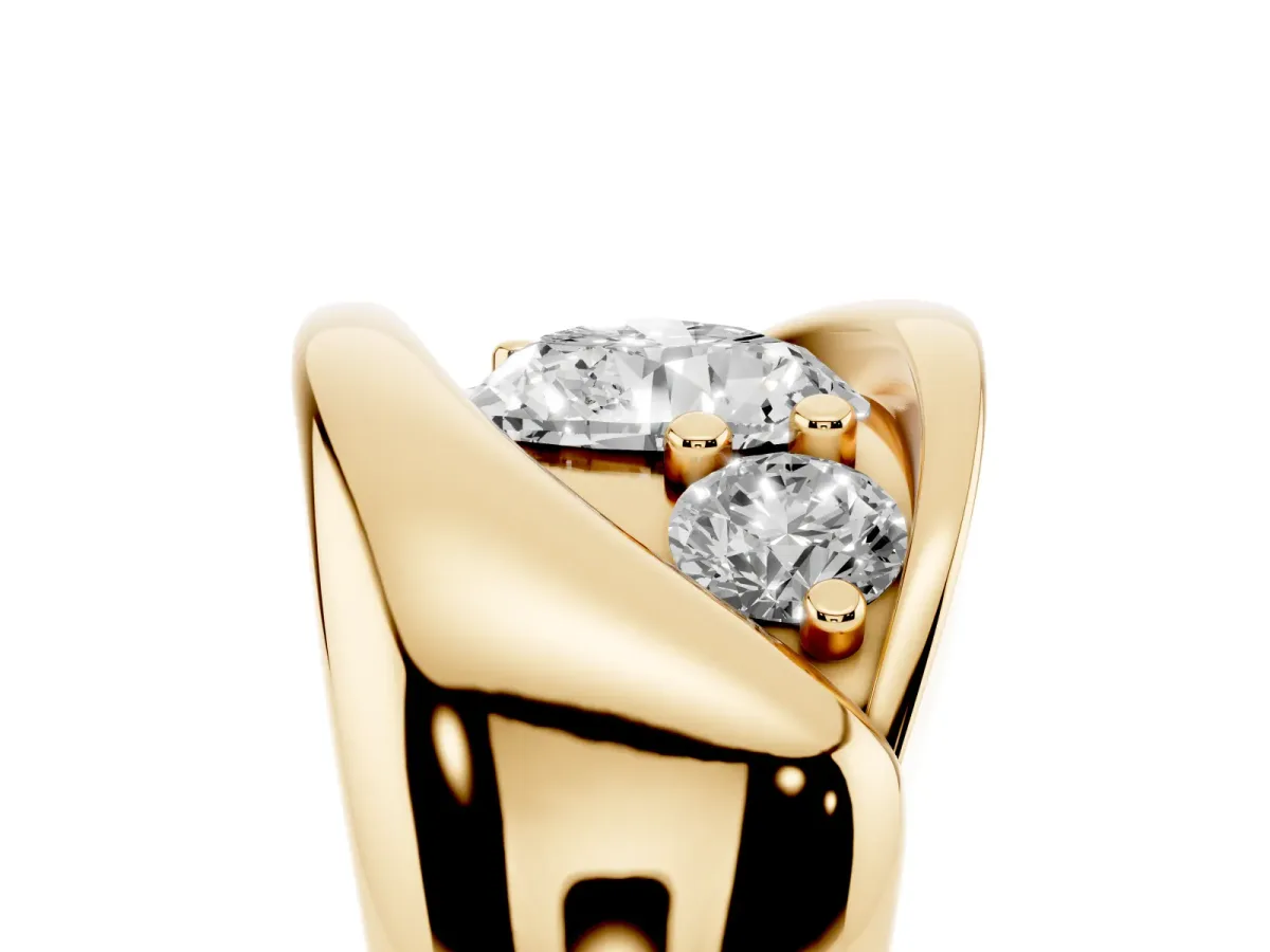 Channel Set Heart Cut Diamond Crossover Band Yellow gold