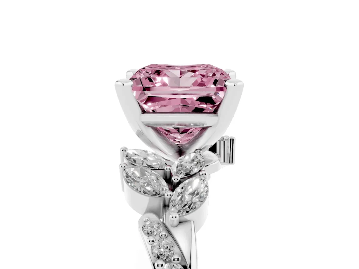 Fancy Pink Princess Cut Solitaire Marquise Twist Band with Six-Prong Setting Platinum