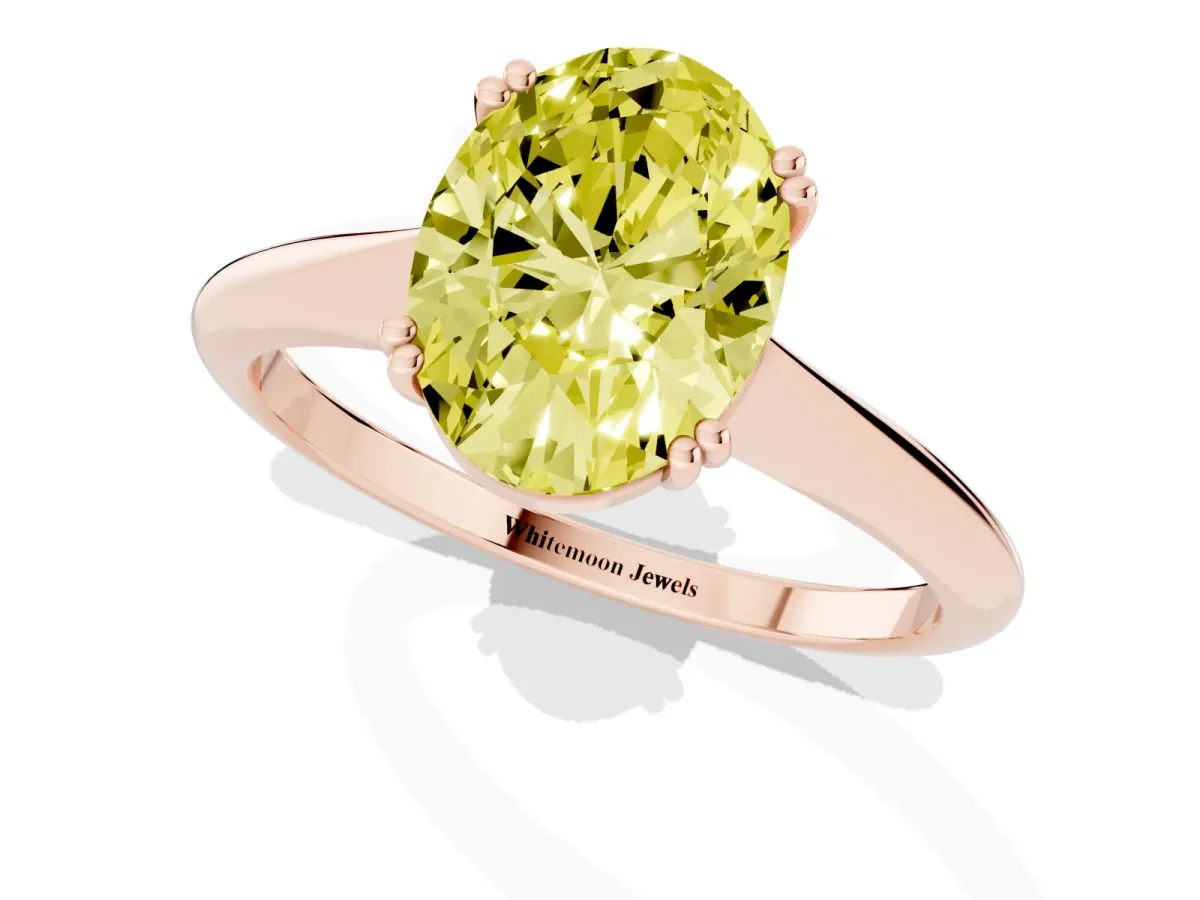 Fancy Yellow Oval Cut Solitaire Diamond Ring with Six-Prong Setting and Classic Band Rose gold