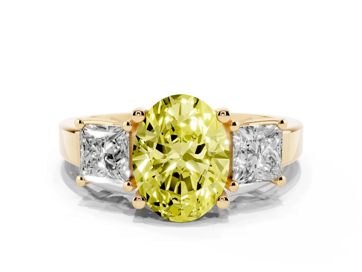 Fancy Yellow Three-Stone Oval Cut Cut Solitaire Ring with Prong Setting Yellow gold