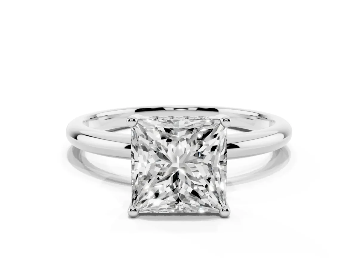 Princess Cut Cut Solitaire Engagement Ring with Four-Prong Setting and Classic Band Platinum