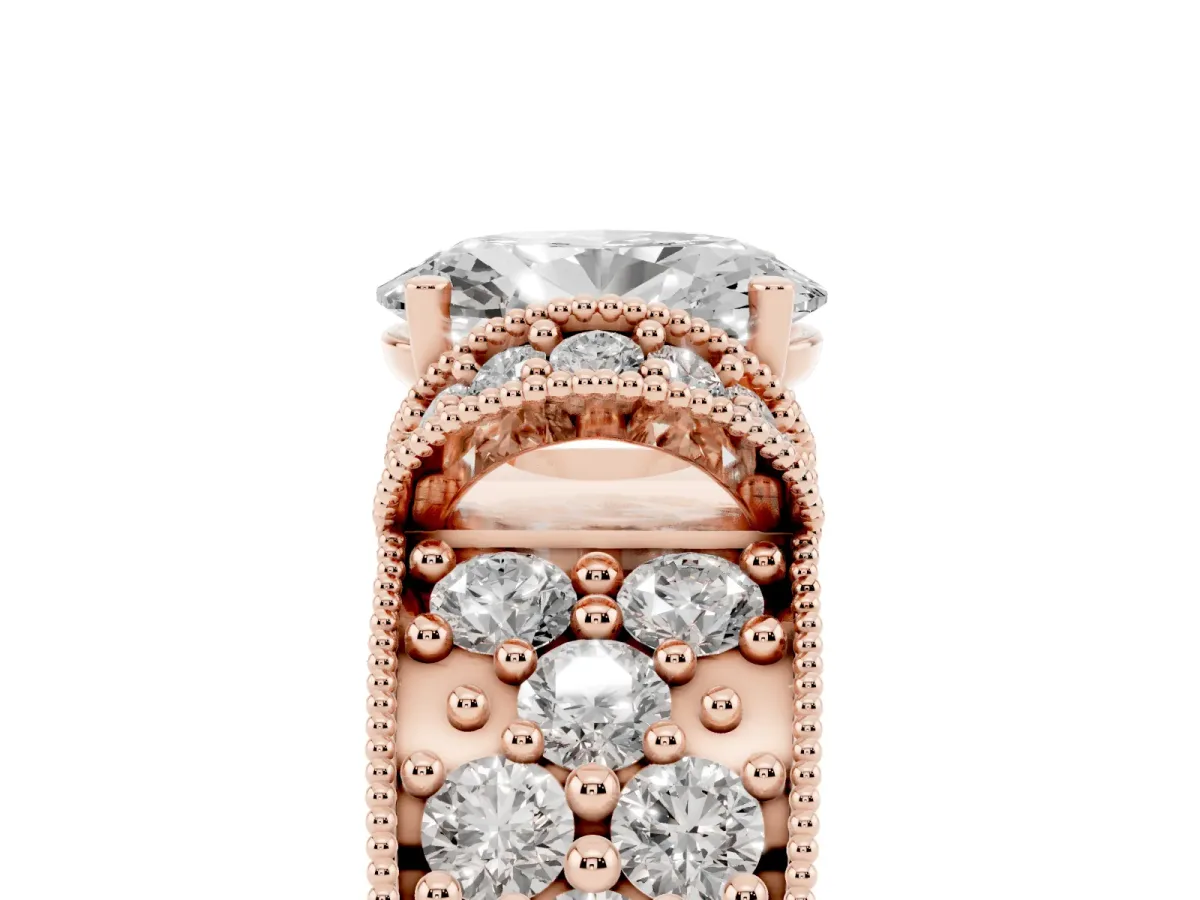 Oval Cut Halo Pave Diamond Engagement Ring with Milgrain Detailing Rose gold