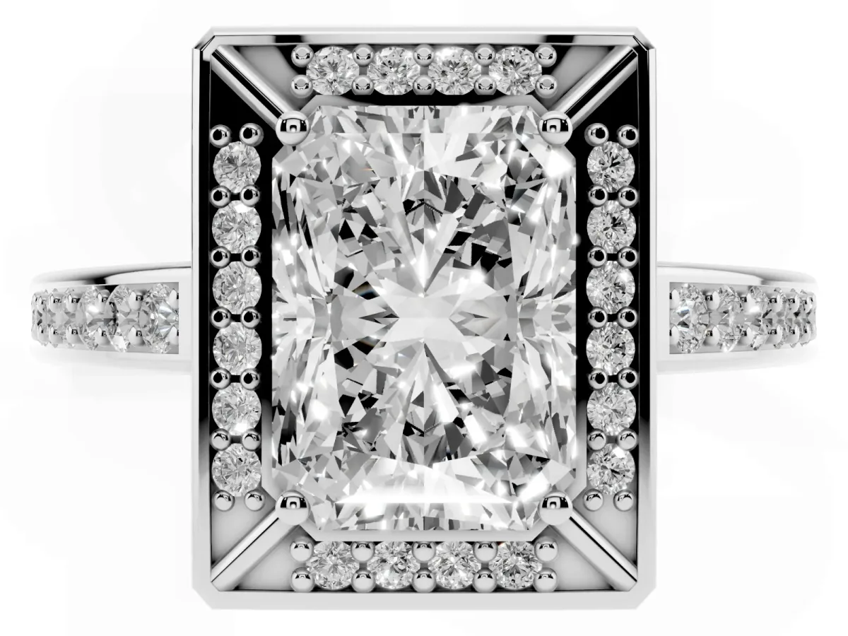 Radiant Cut Cut Halo Pave Split Shank Prong Setting Ring Platinum