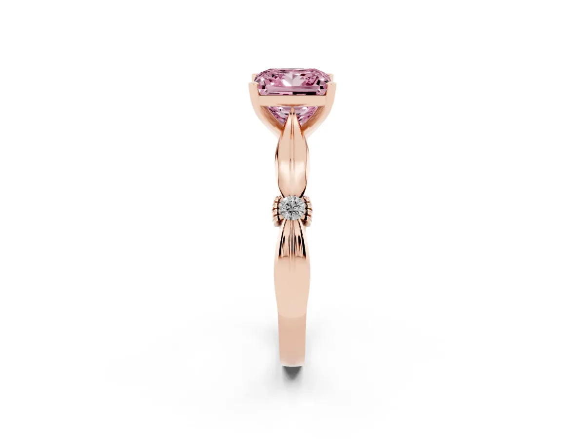 Fancy Pink Princess Cut Solitaire Diamond Twisted Band with Four-Prong Setting Rose gold