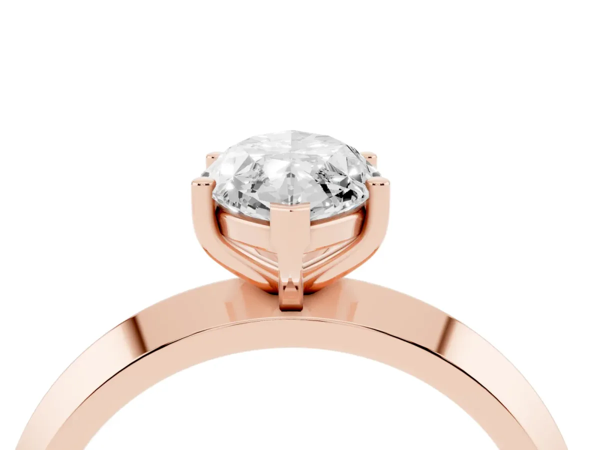 Marquise Cut Cut Solitaire Engagement Ring with Flat Band and Four-Prong Setting Rose gold
