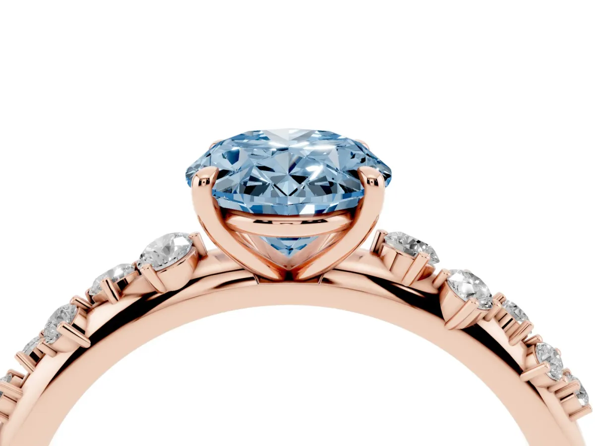 Fancy Blue Oval Cut Diamond Cluster Prong-Set Solitaire Ring Rose gold