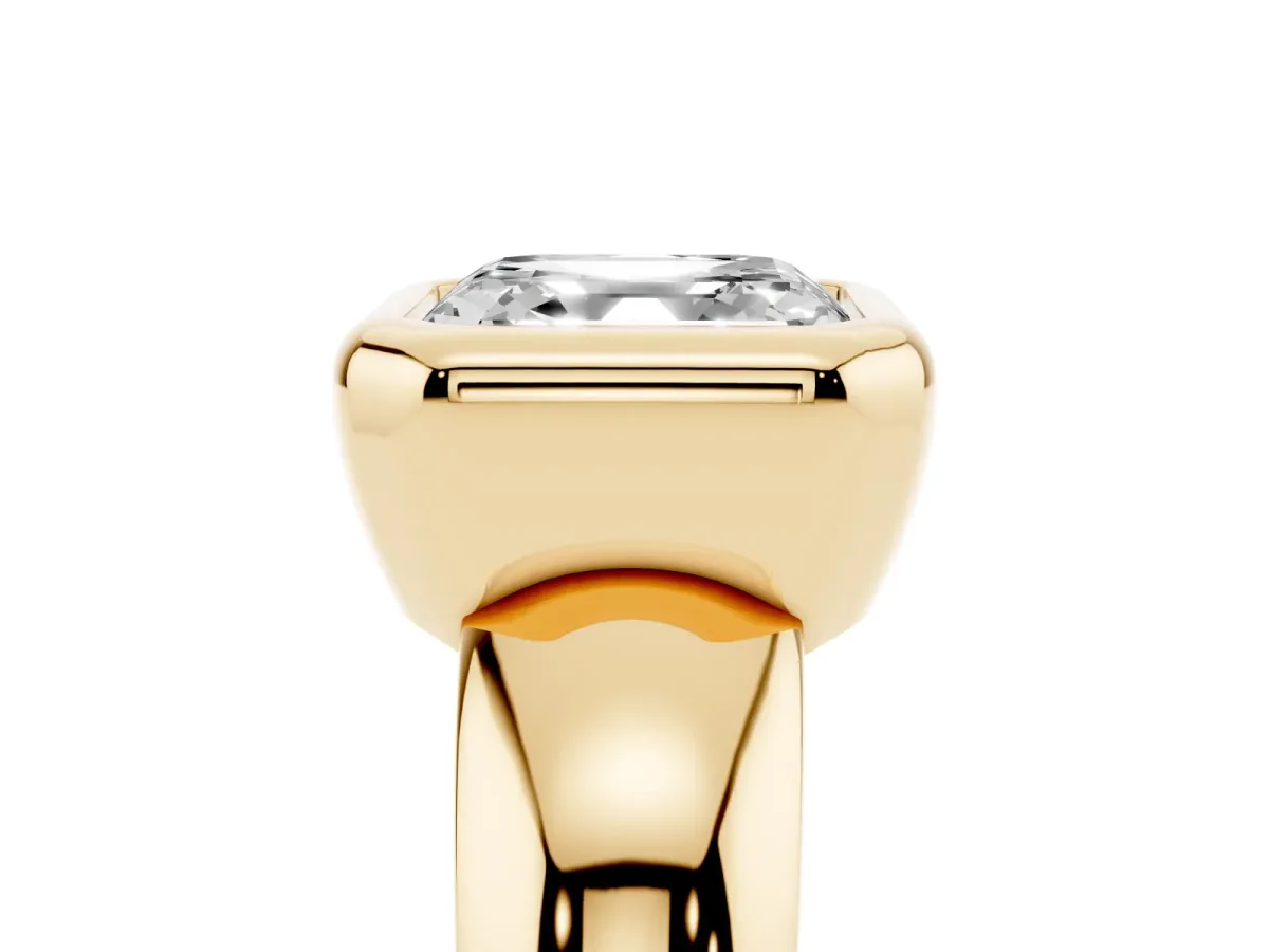 Bezel Set Asscher Cut Solitaire Ring with Wide Band Yellow gold