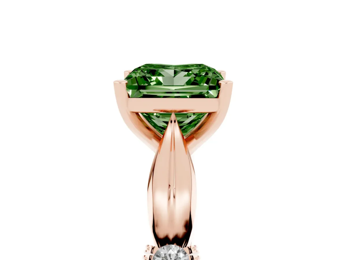 Fancy Green Princess Cut Solitaire Diamond Twisted Band with Four-Prong Setting Rose gold
