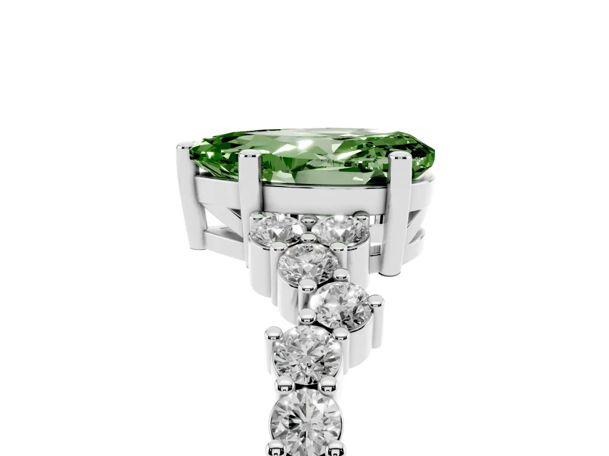 Fancy Green Pear Cut Diamond Scattered Round Accent Ring with Prong Setting Platinum