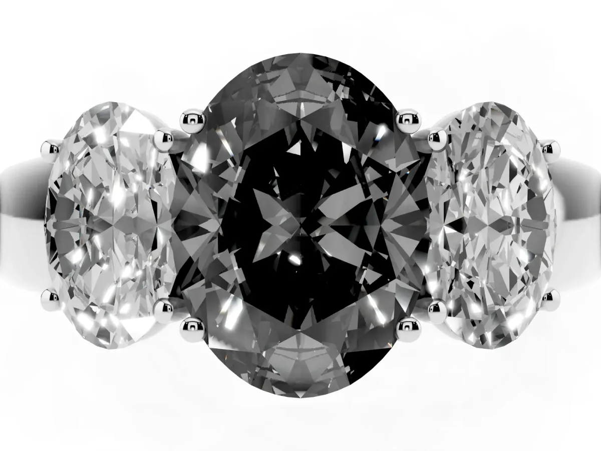 Fancy Black Three-Stone Oval Cut Cut Diamond Ring with Prong Setting and Classic Band White gold