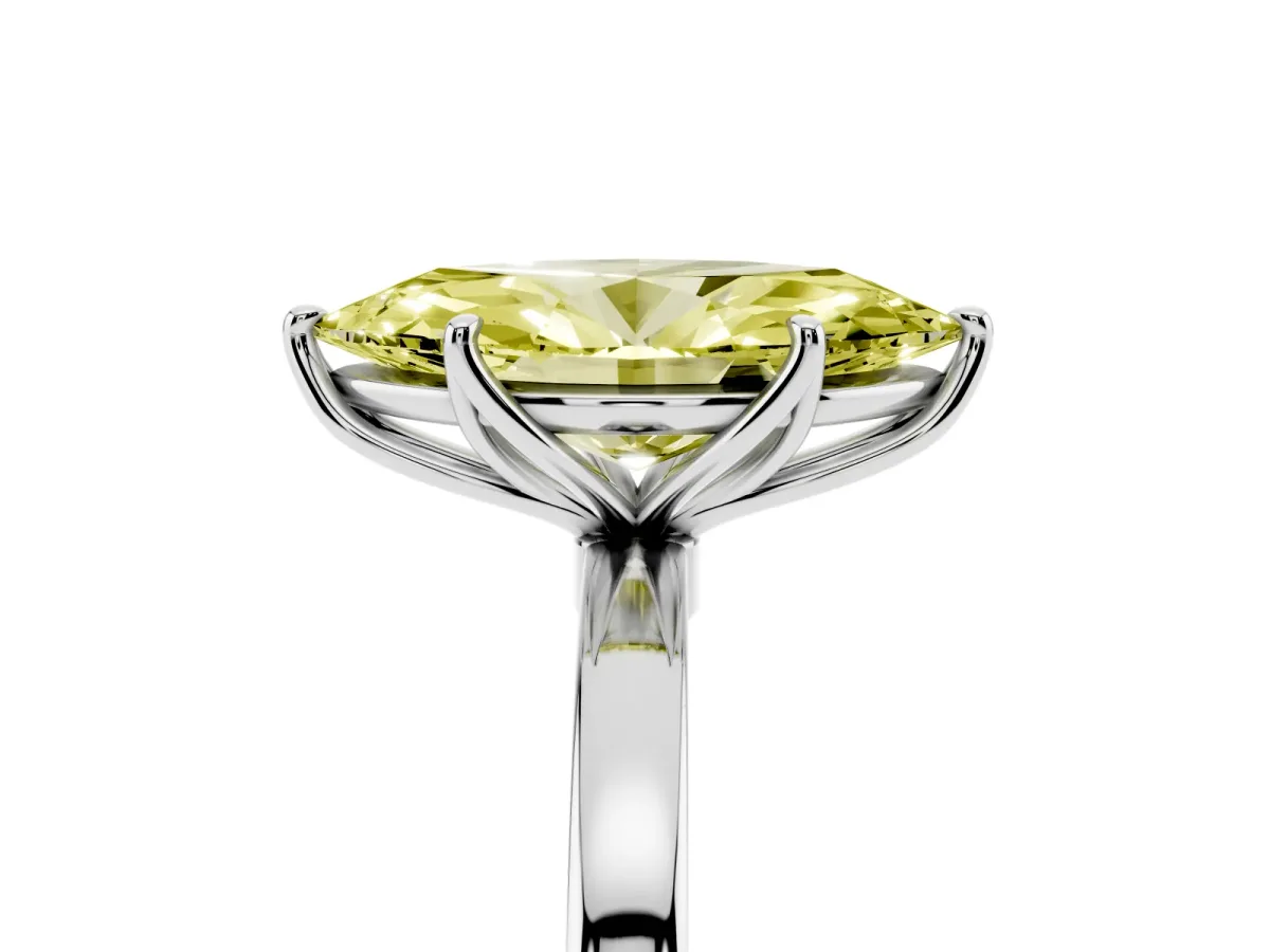 Fancy Yellow Marquise Cut Diamond Solitaire Ring with Thin Band and Prong Setting Silver