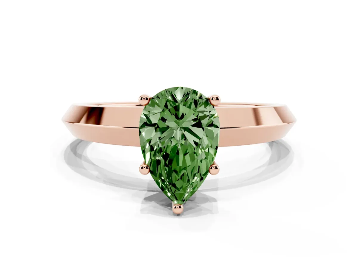 Fancy Green Pear Cut Cut Solitaire Engagement Ring with Flat Band and Four-Prong Setting Rose gold