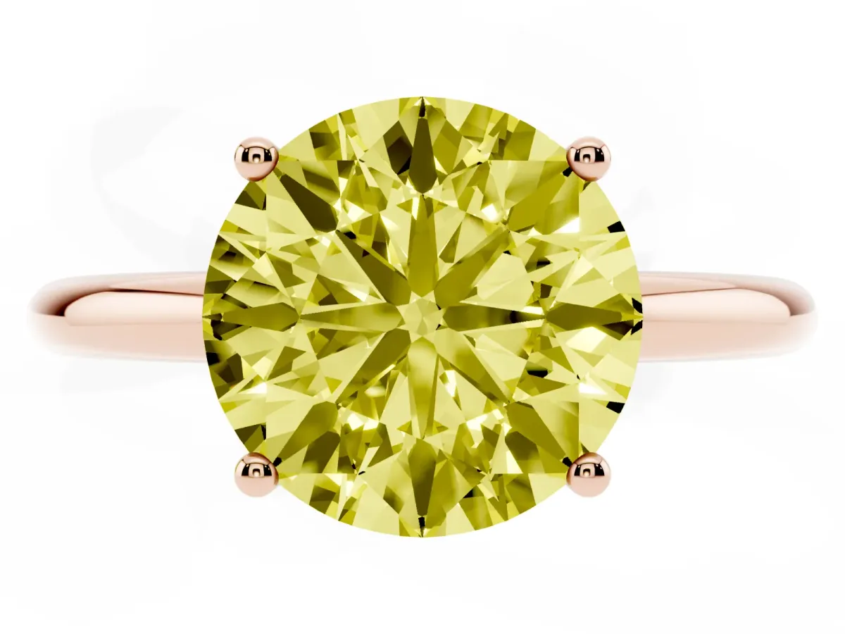 Fancy Yellow Round Cut Cut Solitaire Engagement Ring with Four-Prong Setting and Classic Band Rose gold