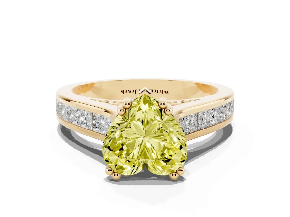 Fancy Yellow Heart Cut Cut Channel Set Solitaire Engagement Ring with Prong Setting Yellow gold