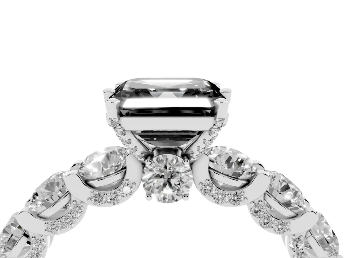 Fancy Black Asscher Cut Diamond Side Stone Engagement Ring with Four-Prong Setting Platinum