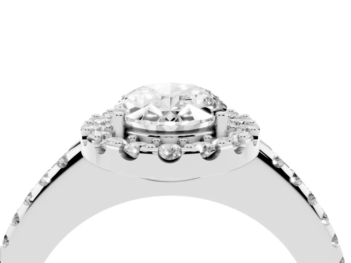 Oval Cut Diamond Pavé Halo Ring with Four-Prong Setting Platinum