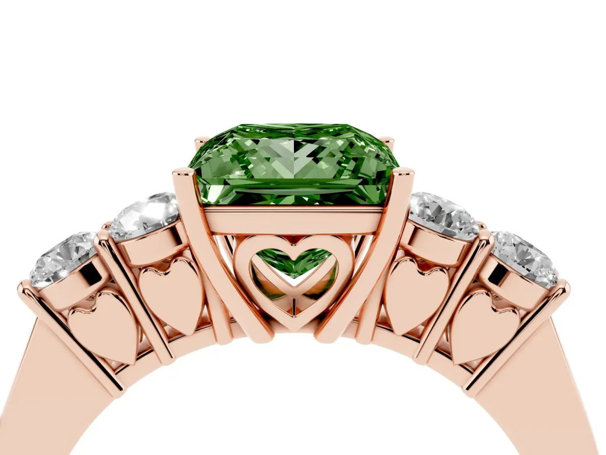 Fancy Green Princess Cut Cut Diamond Five-Stone Prong Set White Gold Ring Rose gold