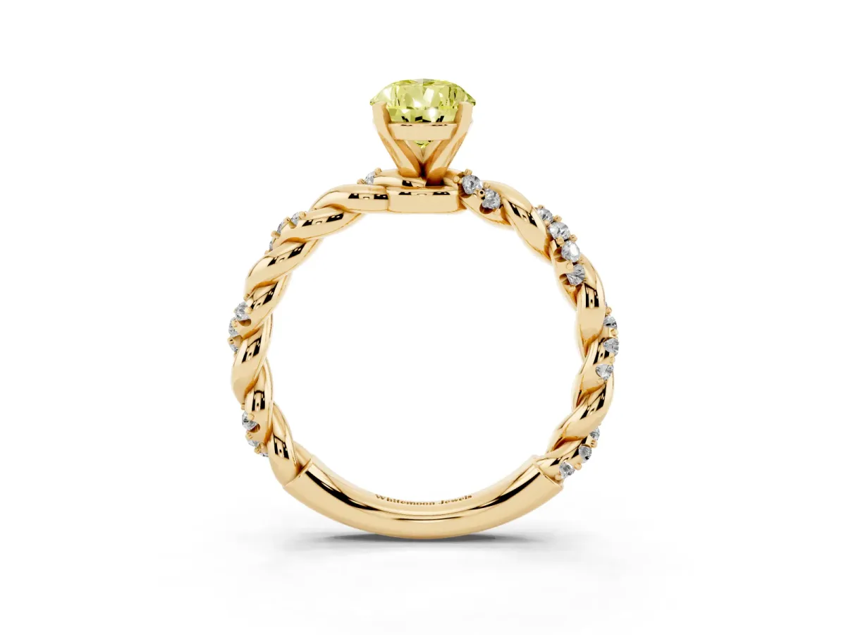 Fancy Yellow Pear Cut Diamond Solitaire Ring with Twisted Band and Pavé Accents Yellow gold