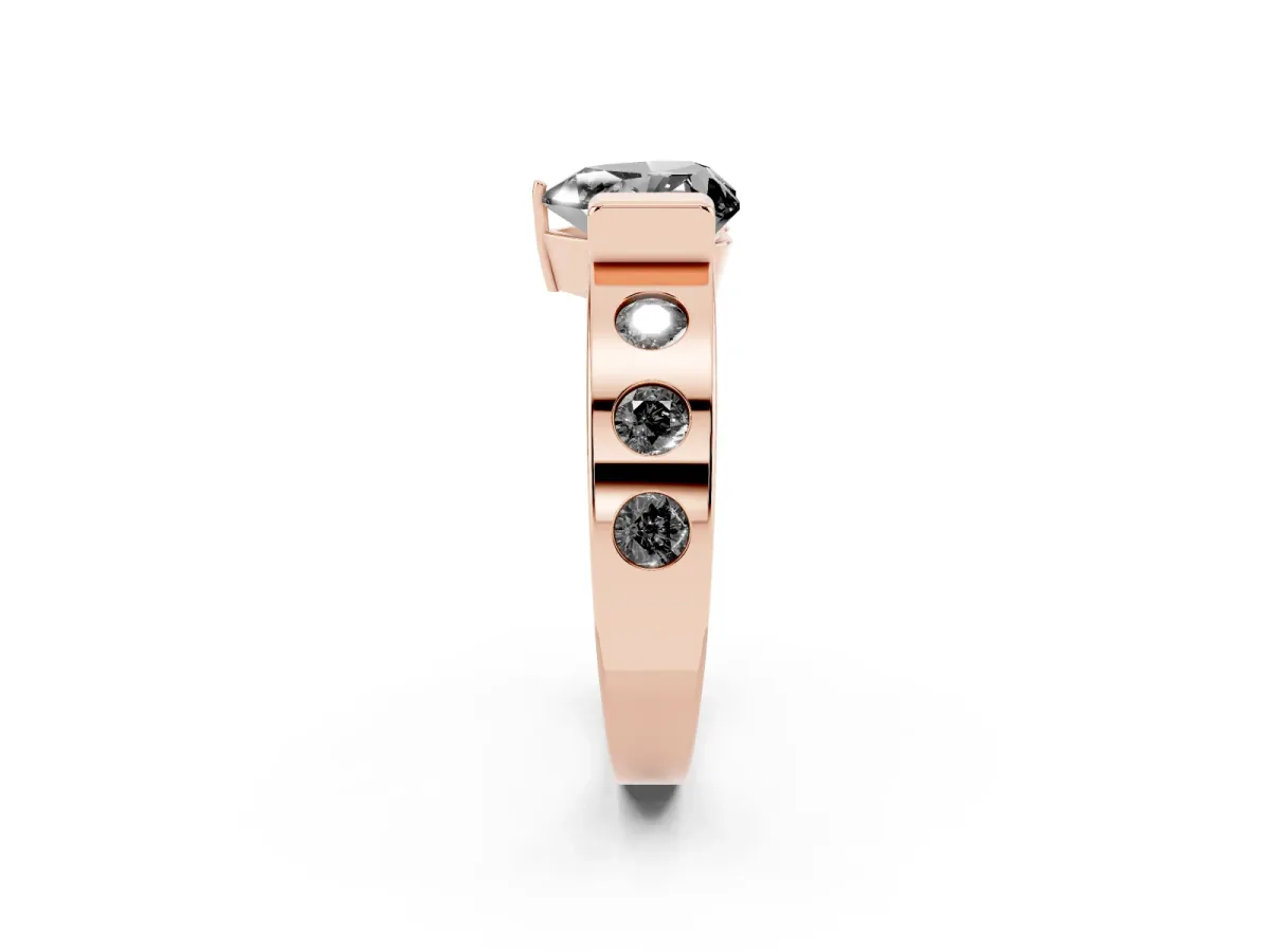 Fancy Black Heart Cut Brilliant Channel-Set Diamond Ring with Bezel Prong Setting Rose gold