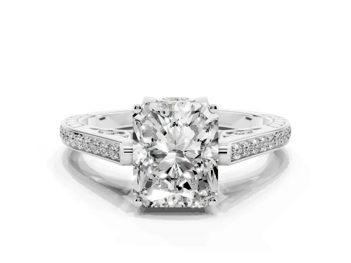 Radiant Cut Cut Cathedral Pave Diamond Engagement Ring with Six-Prong Setting Silver