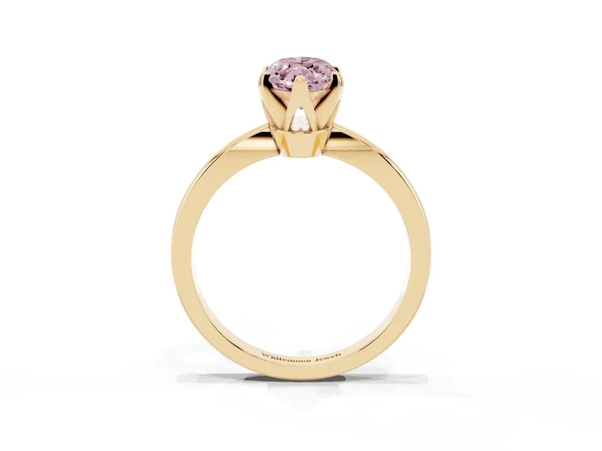 Fancy Pink Marquise Cut Solitaire Engagement Ring with Six-Prong Setting and Tapered Band Yellow gold