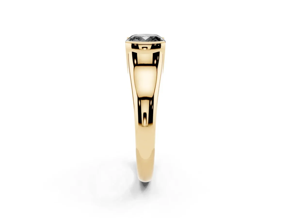Fancy Black Cushion Cut Solitaire Tension Set Diamond Ring with Split Shank Band Yellow gold