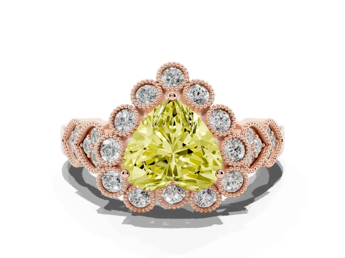 Fancy Yellow Heart Cut Brilliant Milgrain Pave Heart Band Solitaire Ring Rose gold