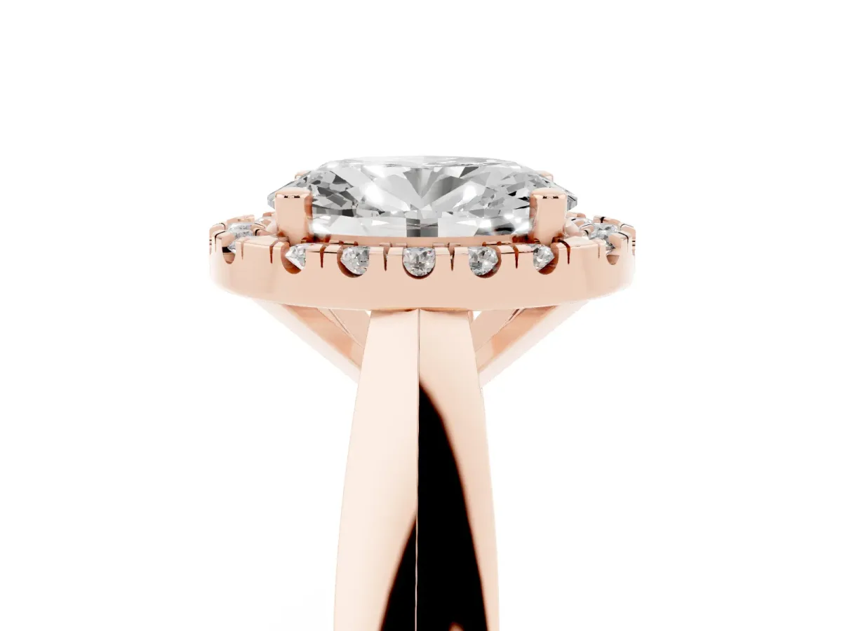 Oval Cut Cut Halo Solitaire Engagement Ring with Square Band and Four-Prong Setting Rose gold