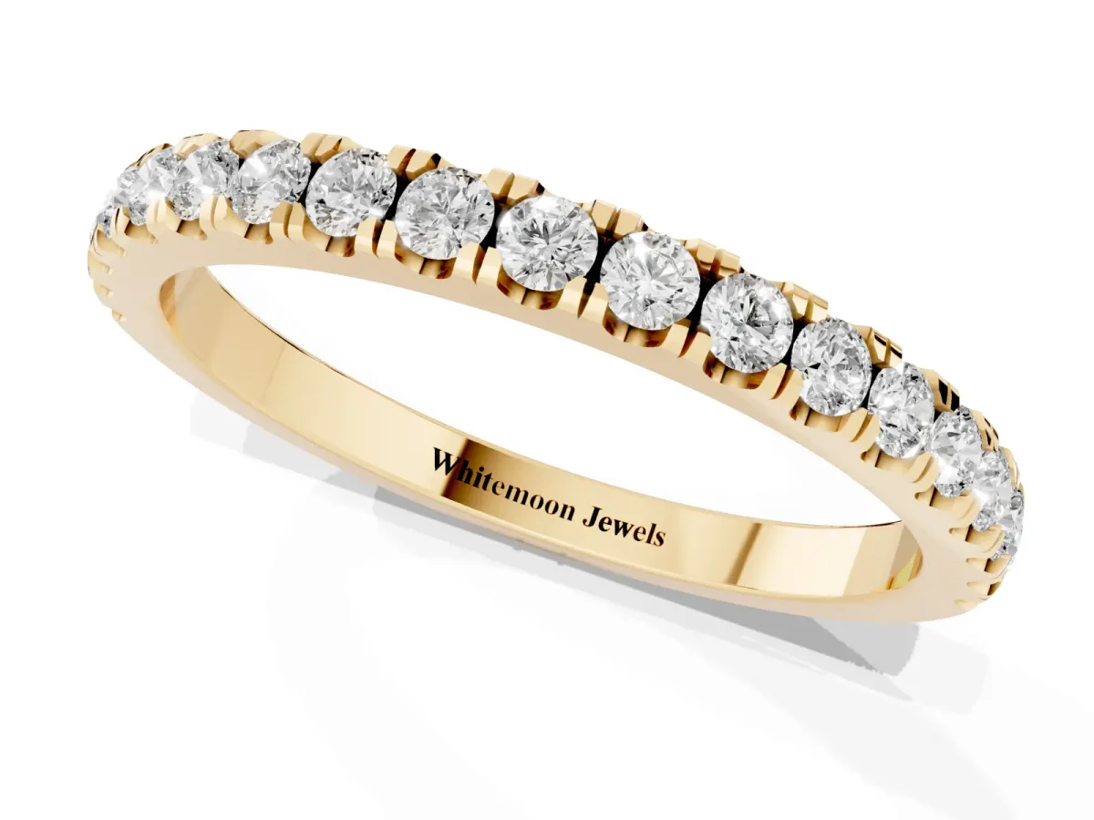 Round Diamond Classic Half Eternity Band with Shared Prong Setting Yellow gold
