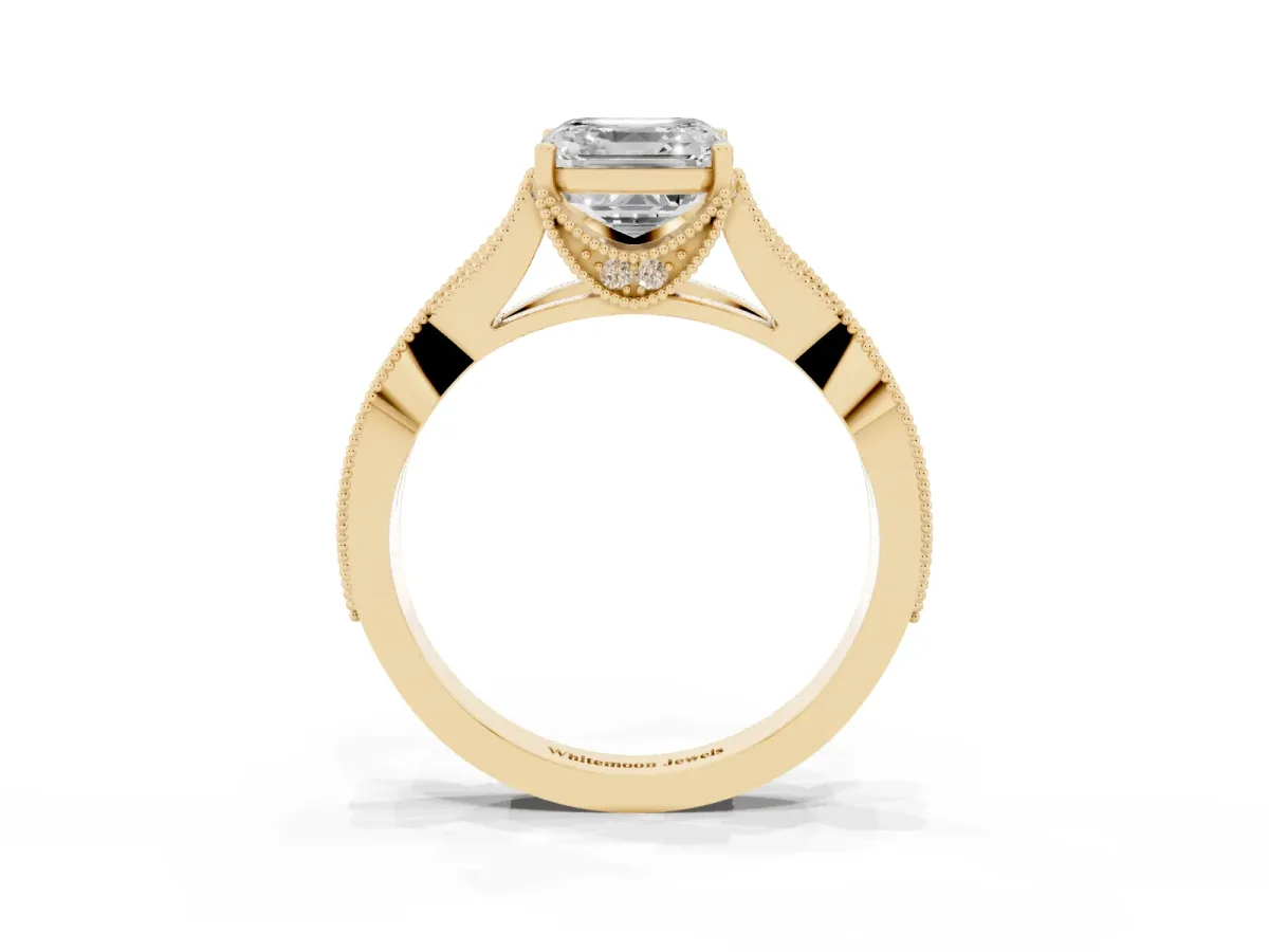 Asscher Cut Cut Diamond Twisted Band with Milgrain Pave Setting and Four-Prong Setting Yellow gold