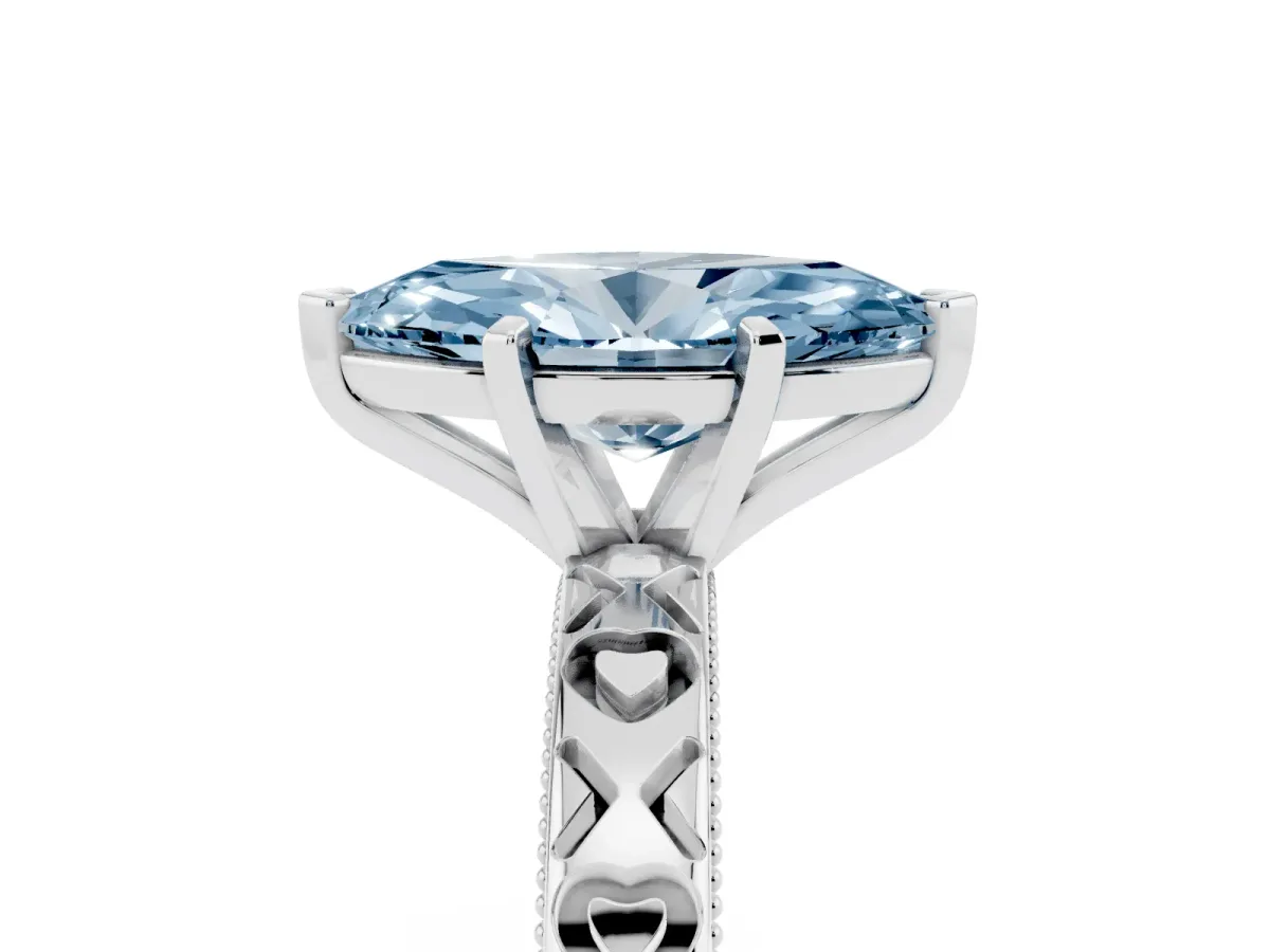 Fancy Blue Marquise Cut Solitaire Diamond Engagement Ring with XO Engraved Band and Four-Prong Setting Silver