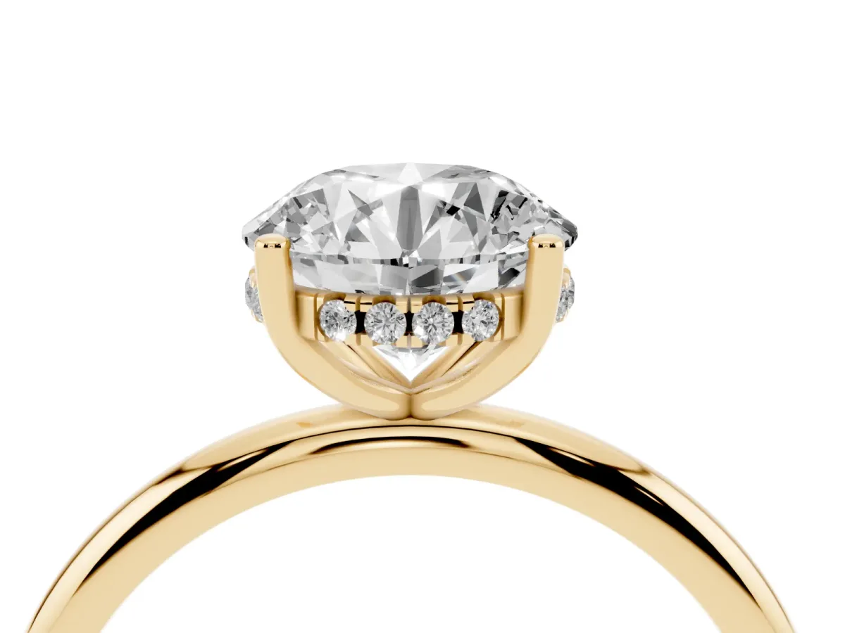 Round Cut Cut Solitaire Engagement Ring with Four-Prong Setting and Classic Band Yellow gold