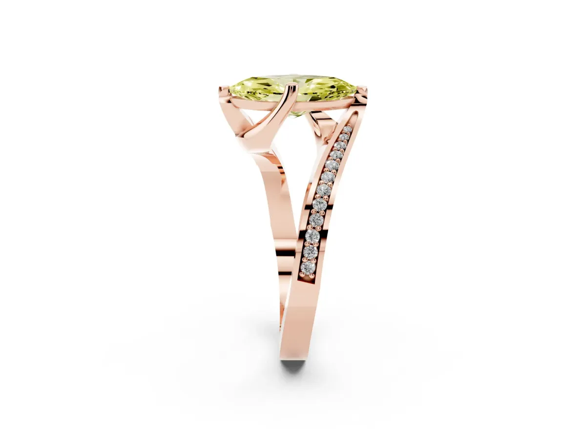 Fancy Yellow Marquise Cut Solitaire Diamond Twist Band with Pavé Setting and Four-Prong Setting Rose gold