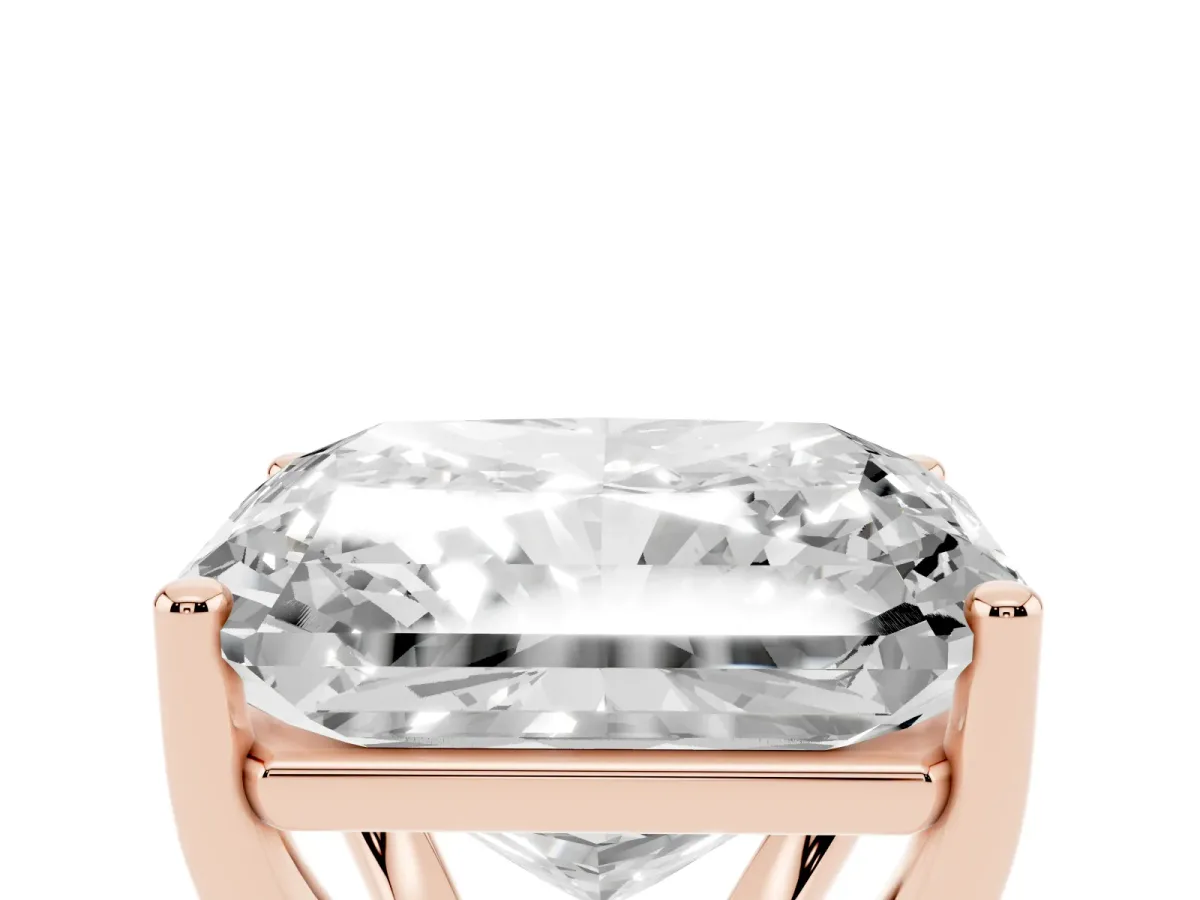 Radiant Cut Cut Diamond Solitaire Engagement Ring with Tapered Plain Band and Four-Prong Setting Rose gold