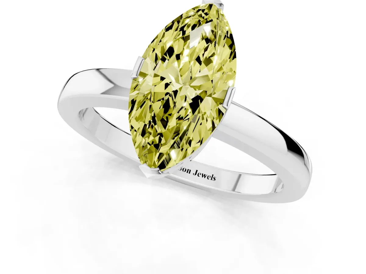 Fancy Yellow Marquise Cut Cut Solitaire Ring with Four-Prong Setting and Classic Band White gold